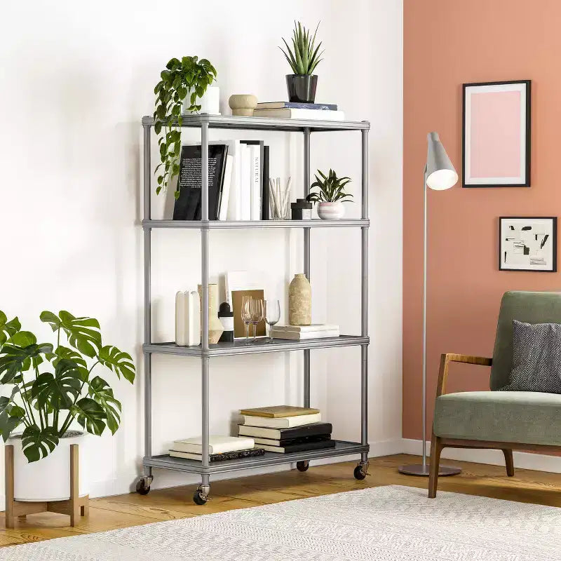 Scaffalatura in acciaio a 4 ripiani HOME di Seville Classics con fodere per ripiani, 36 L x 14 P x 56,5 H