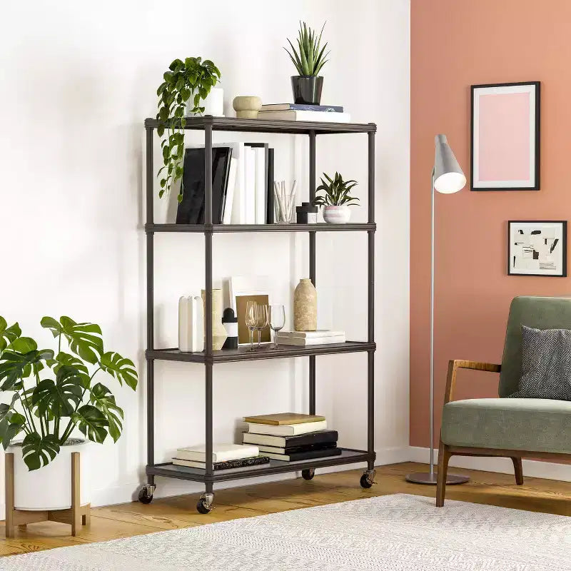 Scaffalatura in acciaio a 4 ripiani HOME di Seville Classics con fodere per ripiani, 36 L x 14 P x 56,5 H