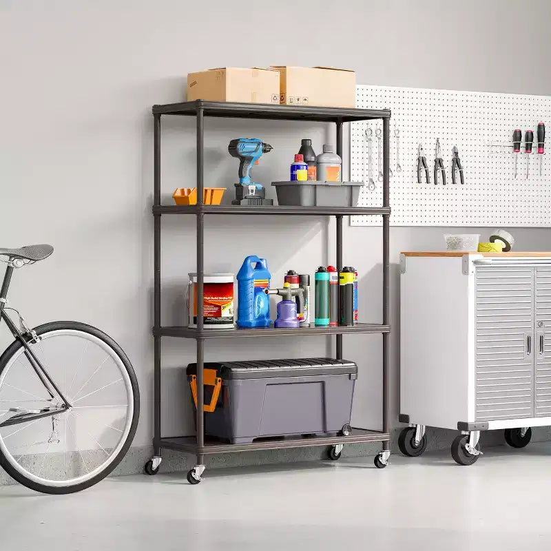 Scaffalatura in acciaio a 4 ripiani HOME di Seville Classics con fodere per ripiani, 36 L x 14 P x 56,5 H