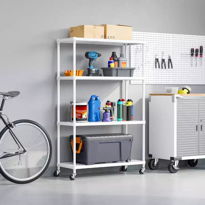 Scaffalatura in acciaio a 4 ripiani HOME di Seville Classics con fodere per ripiani, 36 L x 14 P x 56,5 H