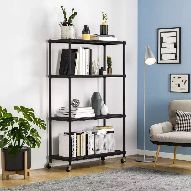 Scaffalatura in acciaio a 4 ripiani HOME di Seville Classics con fodere per ripiani, 36 L x 14 P x 56,5 H