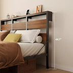 Bestier Letto Matrimoniale Queen Size con LED, Struttura Letto in Metallo con Testiera Contenitore e Stazione di Ricarica, Base Materasso con Struttura Robusta, Noce