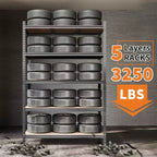 Scaffali portaoggetti a 5 ripiani, scaffalature da garage resistenti, unità di scaffalatura in metallo regolabile, scaffali da garage per seminterrato, cucina, nero