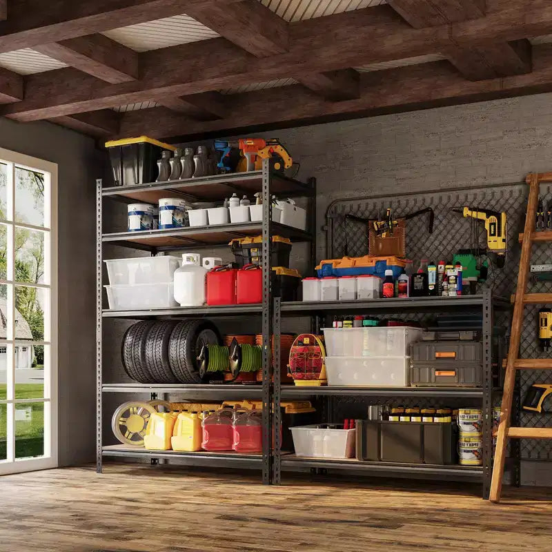 Scaffali portaoggetti a 5 ripiani, scaffalature da garage resistenti, unità di scaffalatura in metallo regolabile, scaffali da garage per seminterrato, cucina, nero
