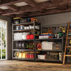 Scaffali portaoggetti a 5 ripiani, scaffalature da garage resistenti, unità di scaffalatura in metallo regolabile, scaffali da garage per seminterrato, cucina, nero
