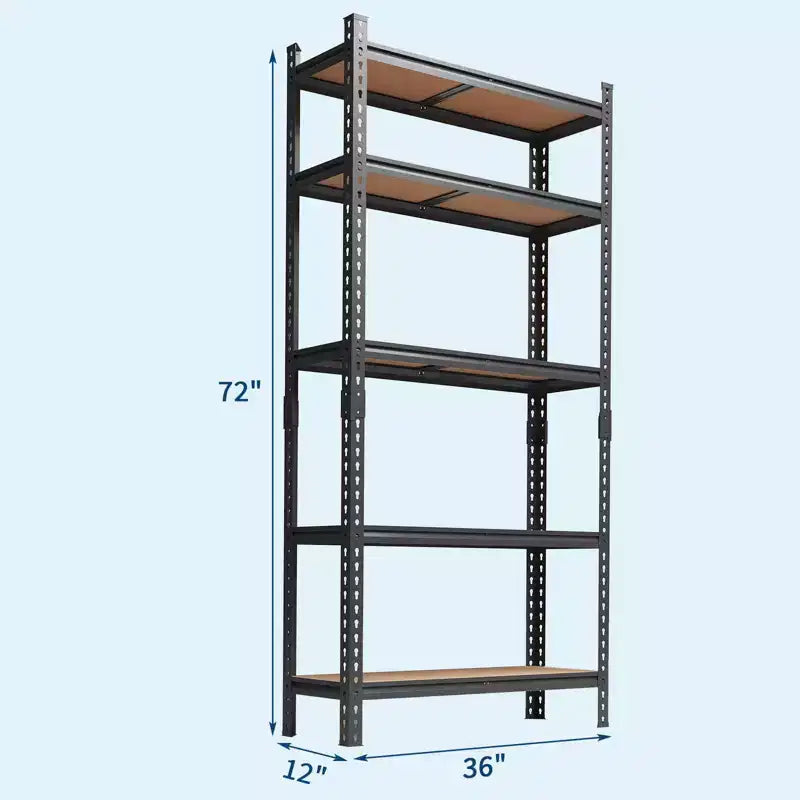 Scaffali portaoggetti a 5 ripiani, scaffalature da garage resistenti, unità di scaffalatura in metallo regolabile, scaffali da garage per seminterrato, cucina, nero