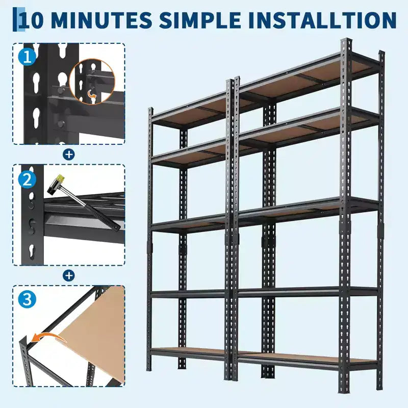 Scaffali portaoggetti a 5 ripiani, scaffalature da garage resistenti, unità di scaffalatura in metallo regolabile, scaffali da garage per seminterrato, cucina, nero
