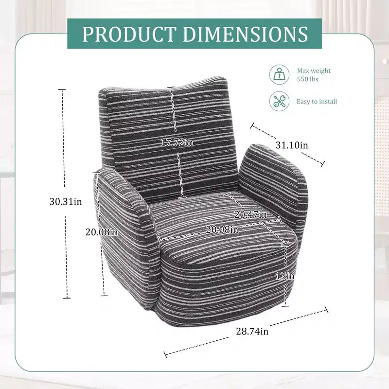 Poltrona Girevole Okak Mid-Century in Tessuto a Righe con Design Estetico, Poltrona Relax per Soggiorni, Zone Relax