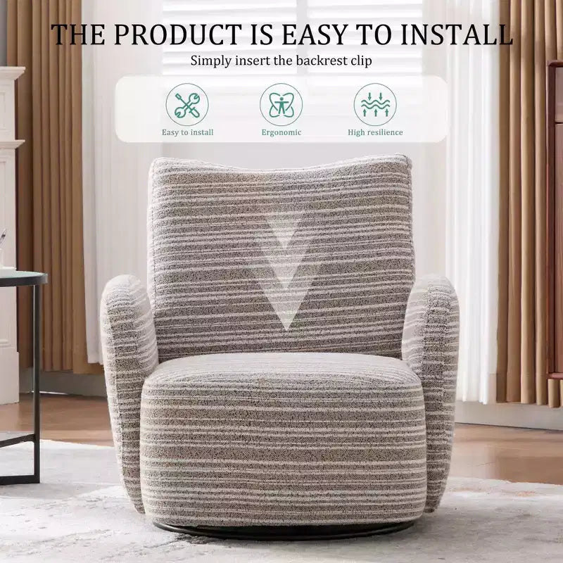 Poltrona Girevole Okak Mid-Century in Tessuto a Righe con Design Estetico, Poltrona Relax per Soggiorni, Zone Relax