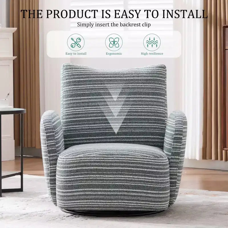 Poltrona Girevole Okak Mid-Century in Tessuto a Righe con Design Estetico, Poltrona Relax per Soggiorni, Zone Relax