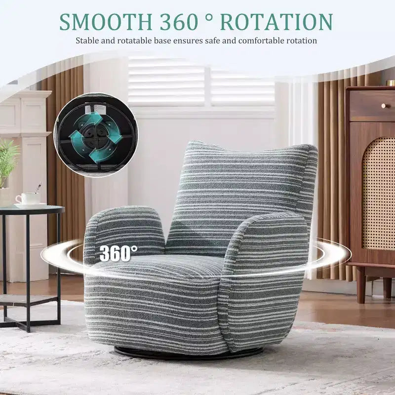 Poltrona Girevole Okak Mid-Century in Tessuto a Righe con Design Estetico, Poltrona Relax per Soggiorni, Zone Relax