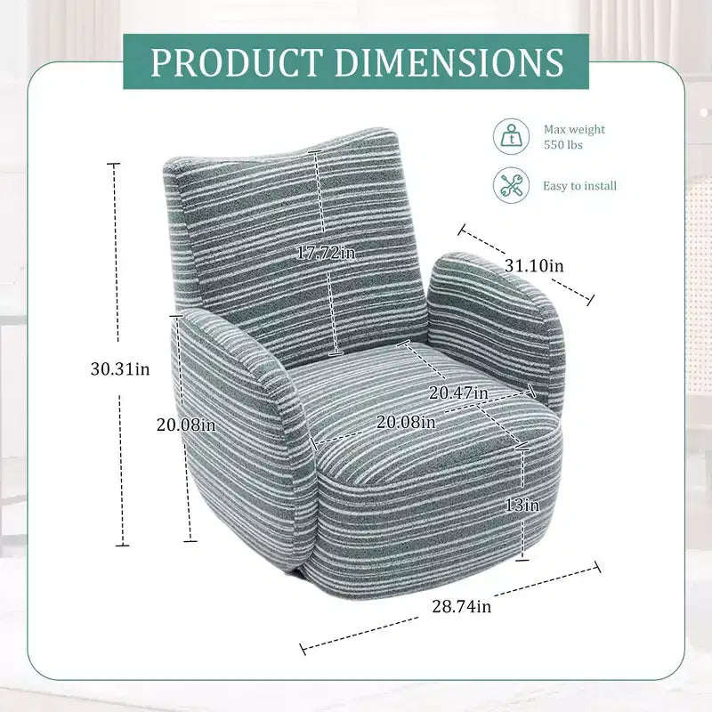 Poltrona Girevole Okak Mid-Century in Tessuto a Righe con Design Estetico, Poltrona Relax per Soggiorni, Zone Relax