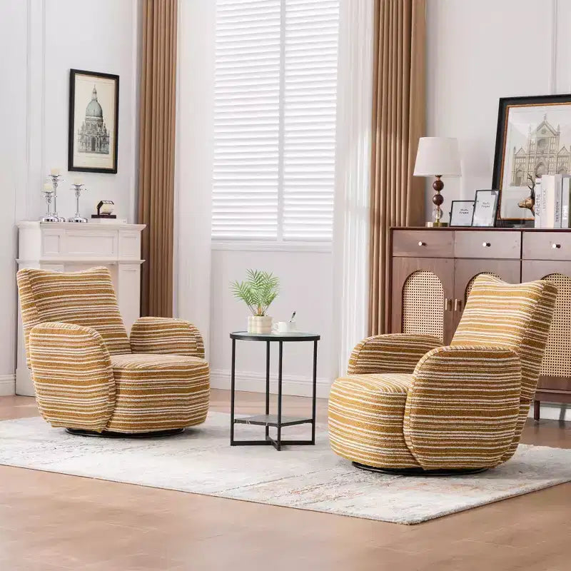 Poltrona Girevole Okak Mid-Century in Tessuto a Righe con Design Estetico, Poltrona Relax per Soggiorni, Zone Relax