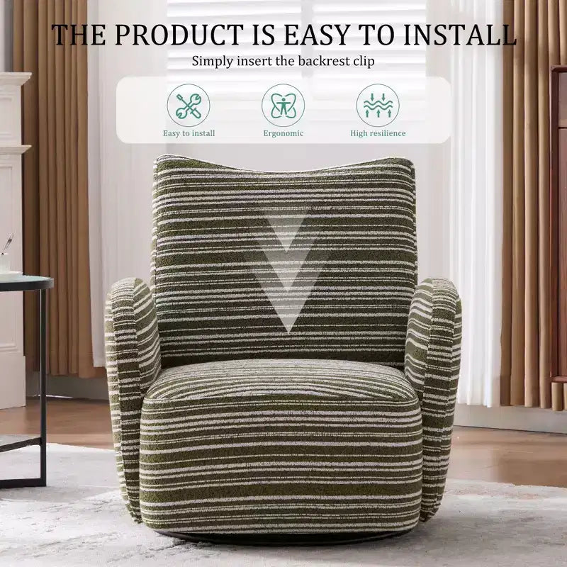 Poltrona Girevole Okak Mid-Century in Tessuto a Righe con Design Estetico, Poltrona Relax per Soggiorni, Zone Relax