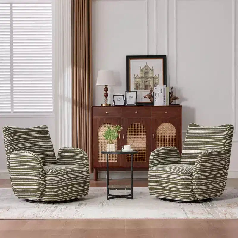 Poltrona Girevole Okak Mid-Century in Tessuto a Righe con Design Estetico, Poltrona Relax per Soggiorni, Zone Relax
