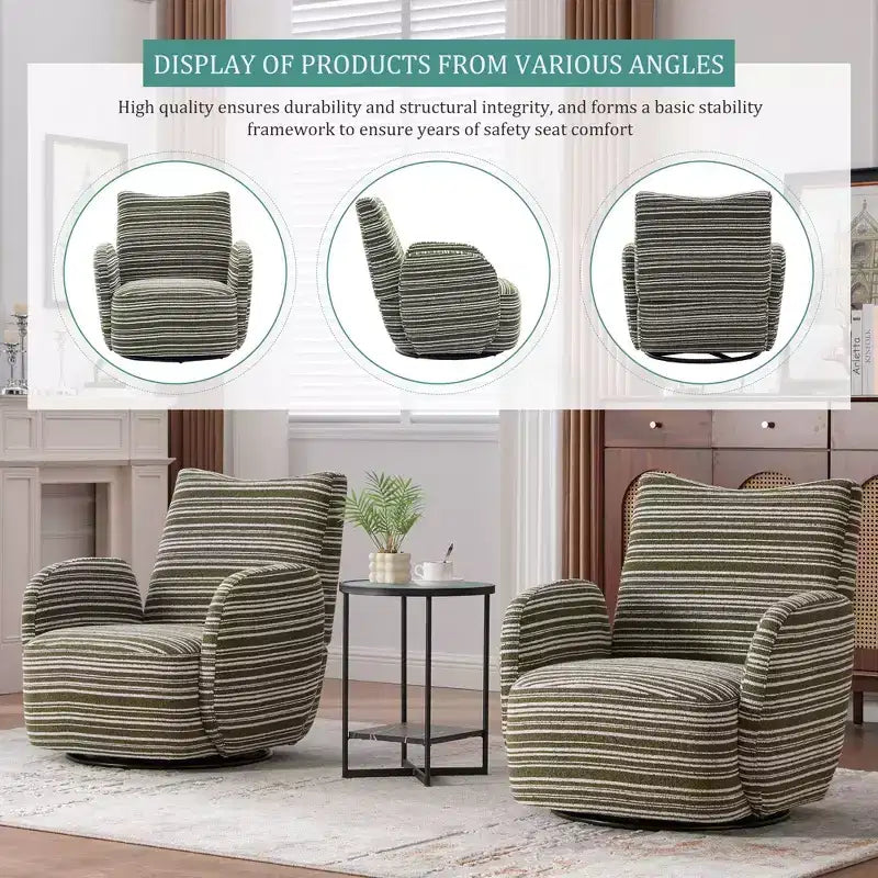 Poltrona Girevole Okak Mid-Century in Tessuto a Righe con Design Estetico, Poltrona Relax per Soggiorni, Zone Relax