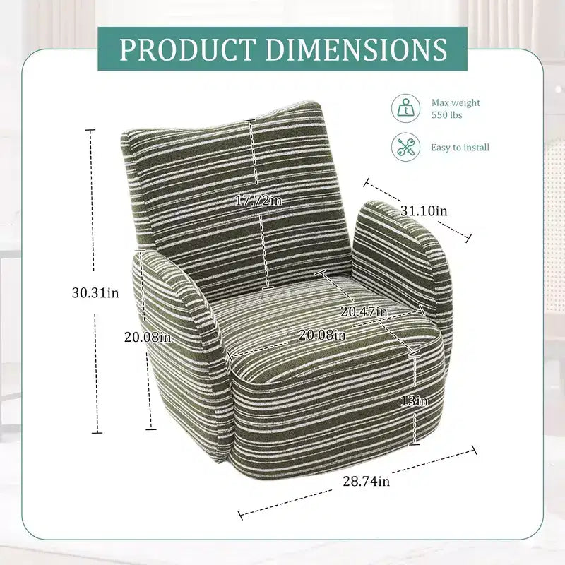 Poltrona Girevole Okak Mid-Century in Tessuto a Righe con Design Estetico, Poltrona Relax per Soggiorni, Zone Relax