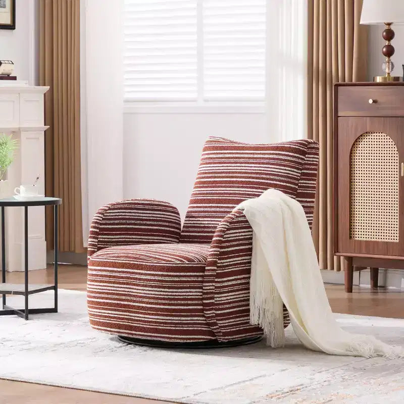 Poltrona Girevole Okak Mid-Century in Tessuto a Righe con Design Estetico, Poltrona Relax per Soggiorni, Zone Relax