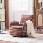 Poltrona Girevole Okak Mid-Century in Tessuto a Righe con Design Estetico, Poltrona Relax per Soggiorni, Zone Relax