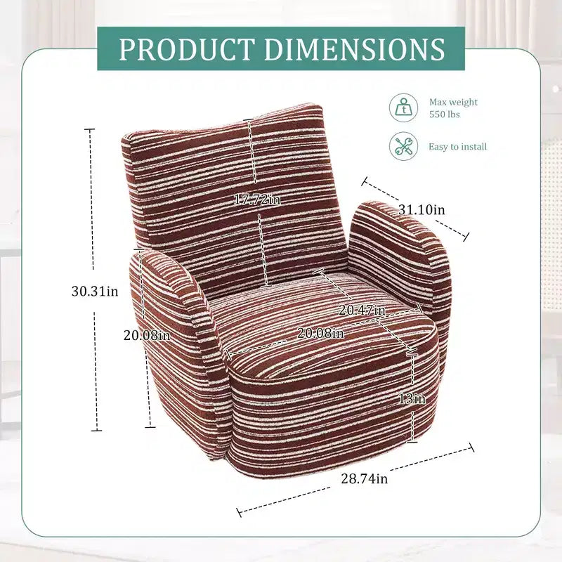 Poltrona Girevole Okak Mid-Century in Tessuto a Righe con Design Estetico, Poltrona Relax per Soggiorni, Zone Relax