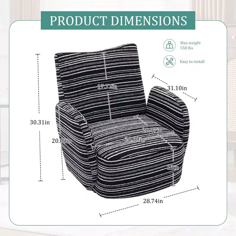 Poltrona Girevole Okak Mid-Century in Tessuto a Righe con Design Estetico, Poltrona Relax per Soggiorni, Zone Relax