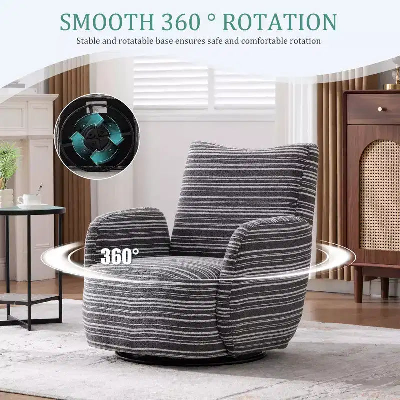 Poltrona Girevole Okak Mid-Century in Tessuto a Righe con Design Estetico, Poltrona Relax per Soggiorni, Zone Relax