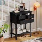 Tavolino consolle stretto retrò Okak 23.7IN, Tavolino da ingresso con tre cassetti e ripiano inferiore, Tavolo da corridoio per soggiorno, Ingresso
