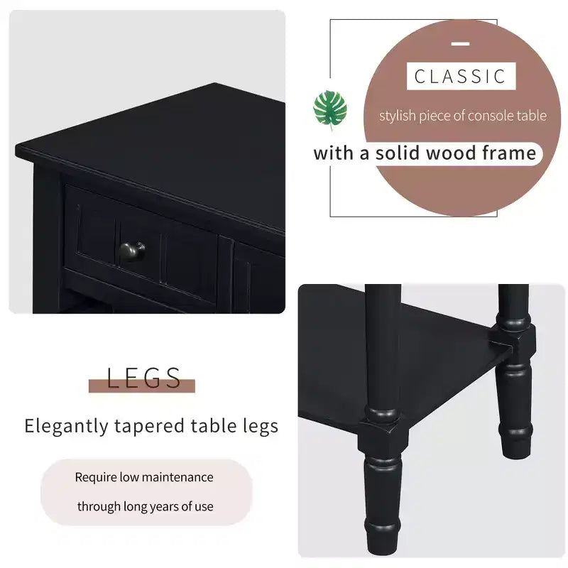 Tavolino consolle stretto retrò Okak 23.7IN, Tavolino da ingresso con tre cassetti e ripiano inferiore, Tavolo da corridoio per soggiorno, Ingresso