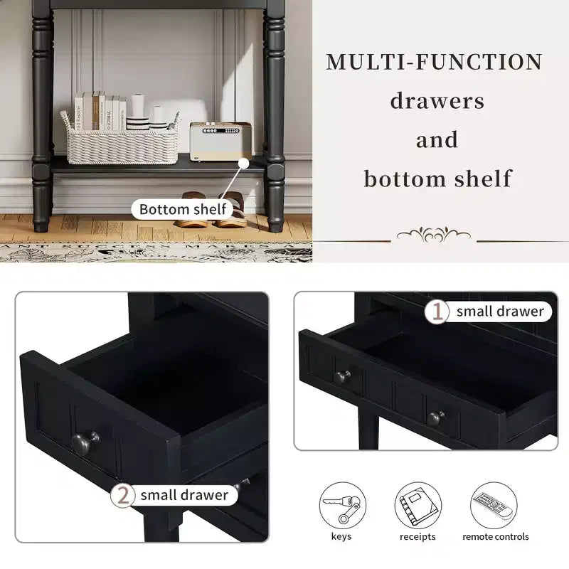 Tavolino consolle stretto retrò Okak 23.7IN, Tavolino da ingresso con tre cassetti e ripiano inferiore, Tavolo da corridoio per soggiorno, Ingresso