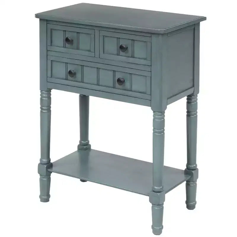 Tavolino consolle stretto retrò Okak 23.7IN, Tavolino da ingresso con tre cassetti e ripiano inferiore, Tavolo da corridoio per soggiorno, Ingresso