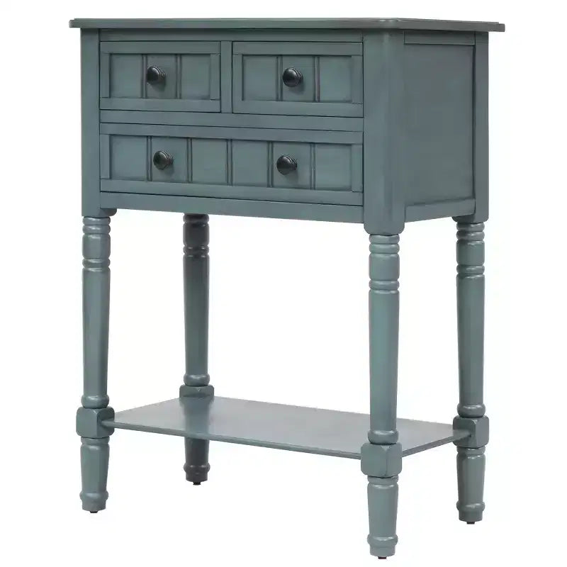 Tavolino consolle stretto retrò Okak 23.7IN, Tavolino da ingresso con tre cassetti e ripiano inferiore, Tavolo da corridoio per soggiorno, Ingresso