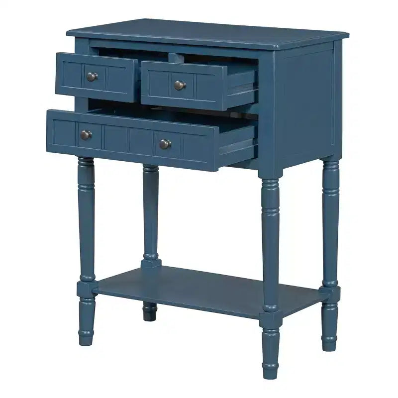 Tavolino consolle stretto retrò Okak 23.7IN, Tavolino da ingresso con tre cassetti e ripiano inferiore, Tavolo da corridoio per soggiorno, Ingresso