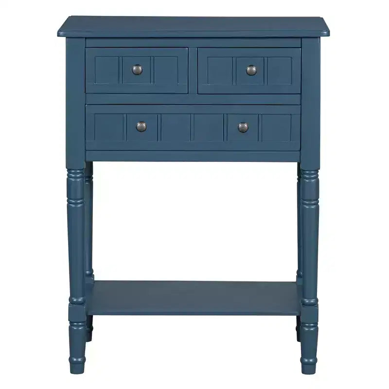 Tavolino consolle stretto retrò Okak 23.7IN, Tavolino da ingresso con tre cassetti e ripiano inferiore, Tavolo da corridoio per soggiorno, Ingresso