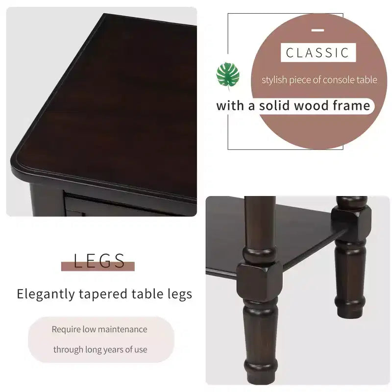 Tavolino consolle stretto retrò Okak 23.7IN, Tavolino da ingresso con tre cassetti e ripiano inferiore, Tavolo da corridoio per soggiorno, Ingresso