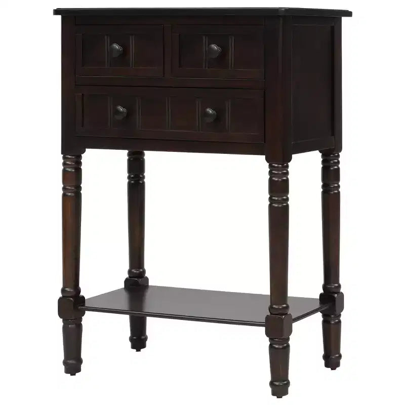 Tavolino consolle stretto retrò Okak 23.7IN, Tavolino da ingresso con tre cassetti e ripiano inferiore, Tavolo da corridoio per soggiorno, Ingresso