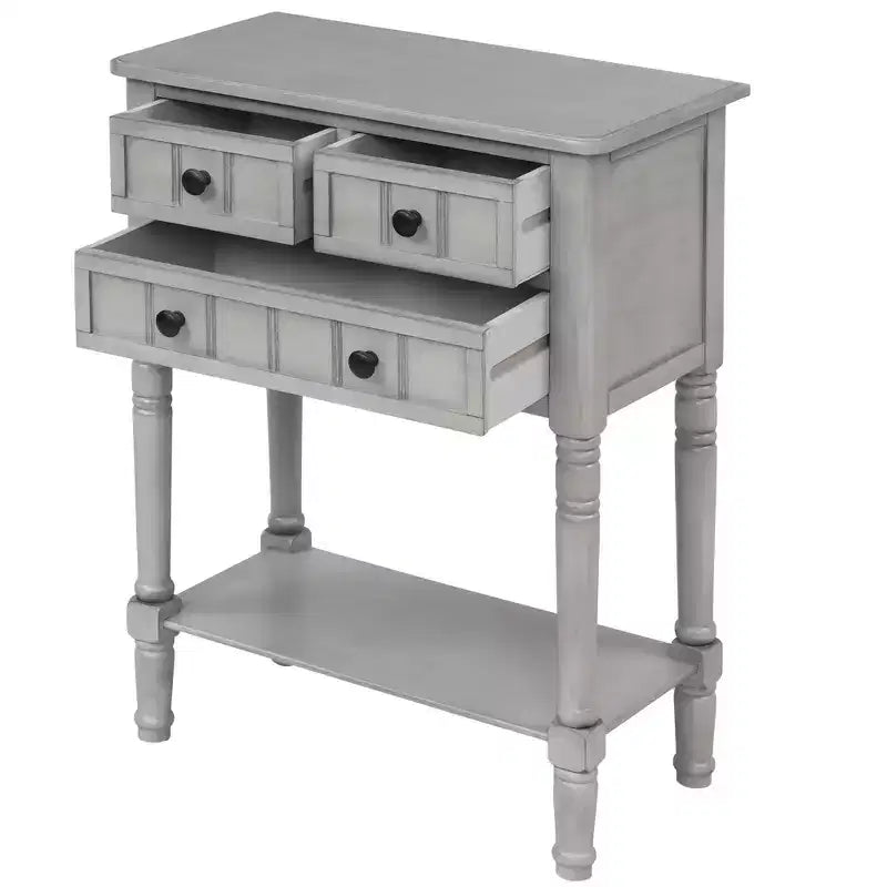Tavolino consolle stretto retrò Okak 23.7IN, Tavolino da ingresso con tre cassetti e ripiano inferiore, Tavolo da corridoio per soggiorno, Ingresso
