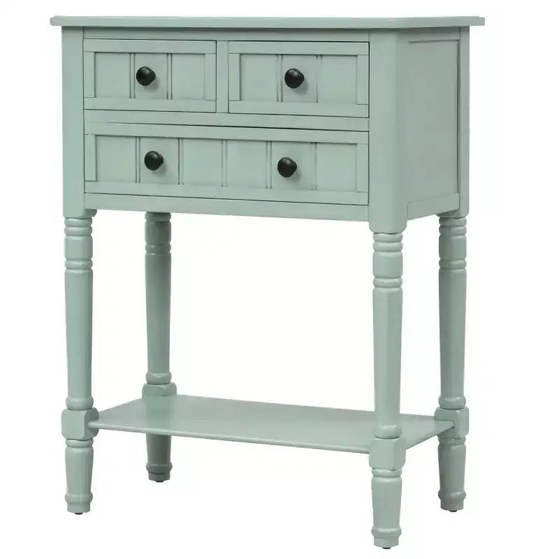 Tavolino consolle stretto retrò Okak 23.7IN, Tavolino da ingresso con tre cassetti e ripiano inferiore, Tavolo da corridoio per soggiorno, Ingresso