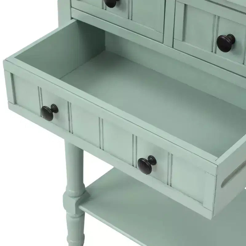 Tavolino consolle stretto retrò Okak 23.7IN, Tavolino da ingresso con tre cassetti e ripiano inferiore, Tavolo da corridoio per soggiorno, Ingresso
