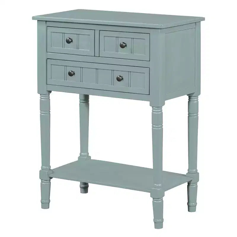 Tavolino consolle stretto retrò Okak 23.7IN, Tavolino da ingresso con tre cassetti e ripiano inferiore, Tavolo da corridoio per soggiorno, Ingresso