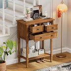 Tavolino consolle stretto retrò Okak 23.7IN, Tavolino da ingresso con tre cassetti e ripiano inferiore, Tavolo da corridoio per soggiorno, Ingresso
