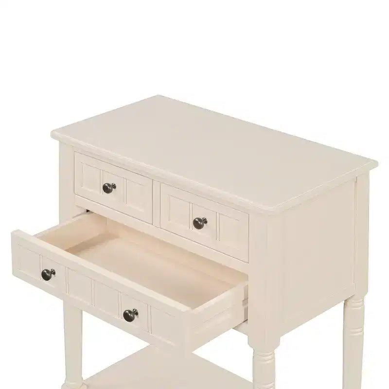 Tavolino consolle stretto retrò Okak 23.7IN, Tavolino da ingresso con tre cassetti e ripiano inferiore, Tavolo da corridoio per soggiorno, Ingresso
