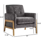 Poltrona moderna Okak con schienale trapuntato elegante e struttura in legno massello, sedia da lettura e relax per soggiorni, aree relax