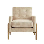 Poltrona moderna Okak con schienale trapuntato elegante e struttura in legno massello, sedia da lettura e relax per soggiorni, aree relax