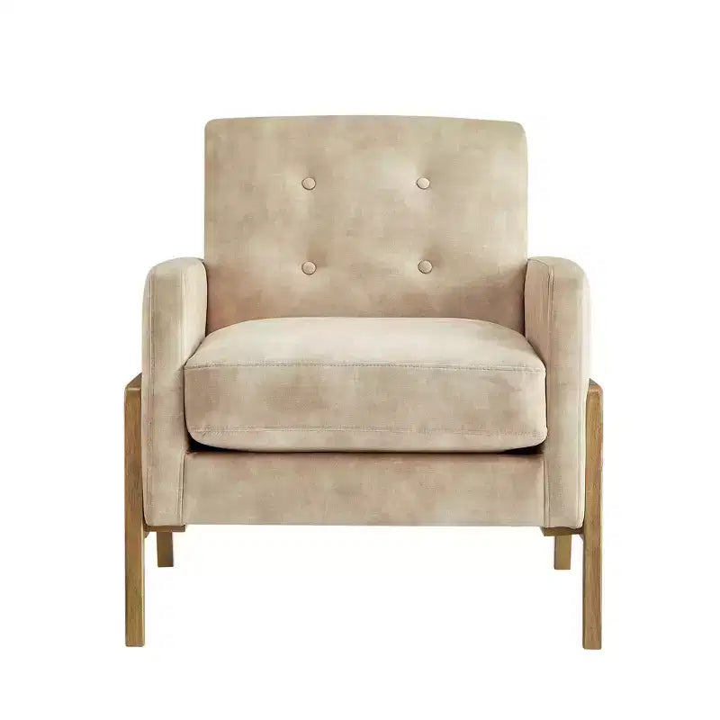 Poltrona moderna Okak con schienale trapuntato elegante e struttura in legno massello, sedia da lettura e relax per soggiorni, aree relax