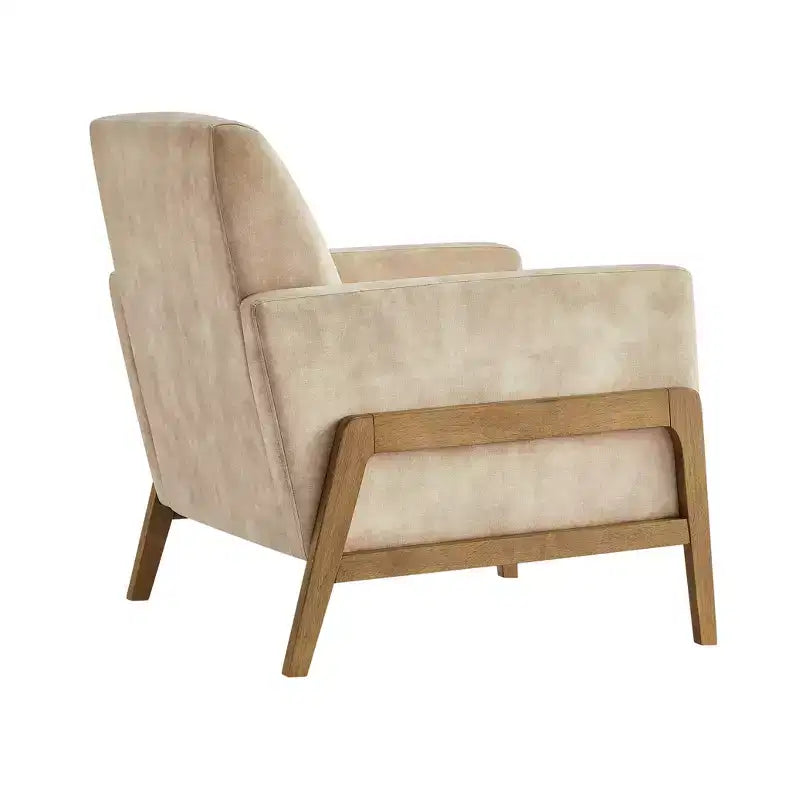 Poltrona moderna Okak con schienale trapuntato elegante e struttura in legno massello, sedia da lettura e relax per soggiorni, aree relax