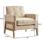 Poltrona moderna Okak con schienale trapuntato elegante e struttura in legno massello, sedia da lettura e relax per soggiorni, aree relax