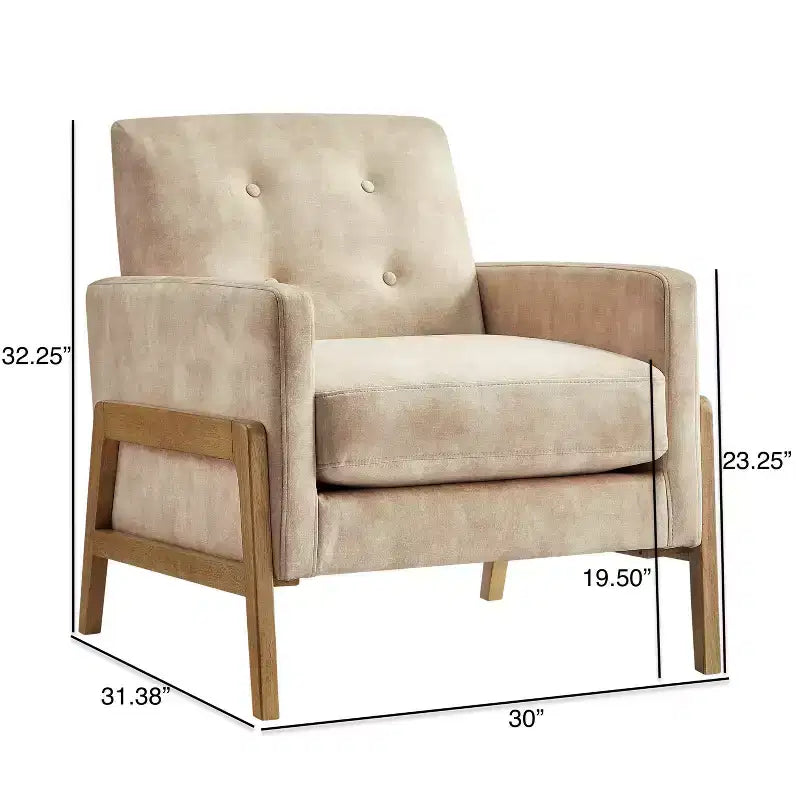 Poltrona moderna Okak con schienale trapuntato elegante e struttura in legno massello, sedia da lettura e relax per soggiorni, aree relax