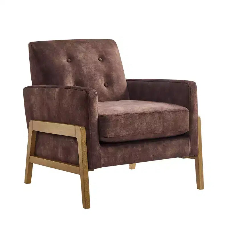 Poltrona moderna Okak con schienale trapuntato elegante e struttura in legno massello, sedia da lettura e relax per soggiorni, aree relax