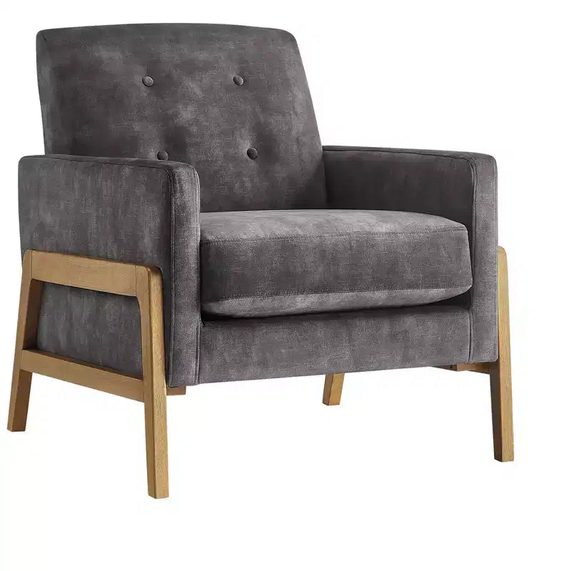 Poltrona moderna Okak con schienale trapuntato elegante e struttura in legno massello, sedia da lettura e relax per soggiorni, aree relax