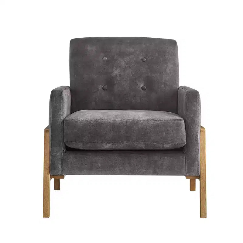 Poltrona moderna Okak con schienale trapuntato elegante e struttura in legno massello, sedia da lettura e relax per soggiorni, aree relax